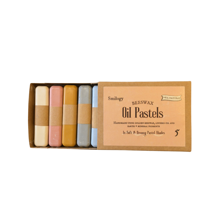 Set 5 creioane cerate naturale Beeswax, Smilogy Kids, pastel, ceară de albine