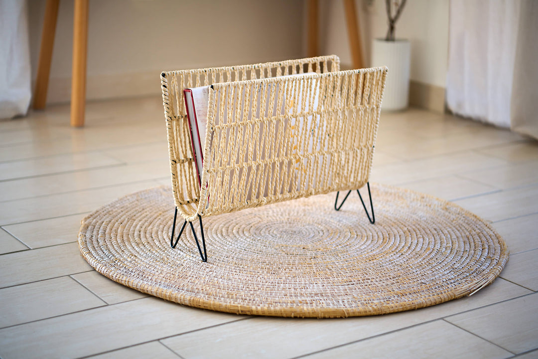 Suport reviste „Boho", Zeller Present, metal/împletitură hârtie, 38x15x30 cm