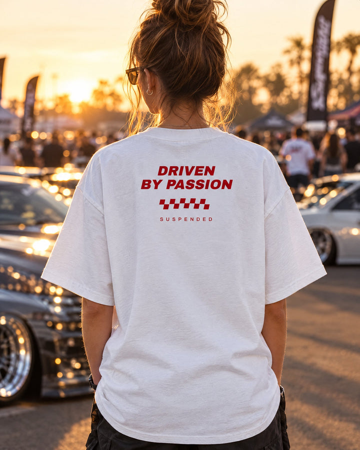 Tricou Driven by Passion alb - Suspended