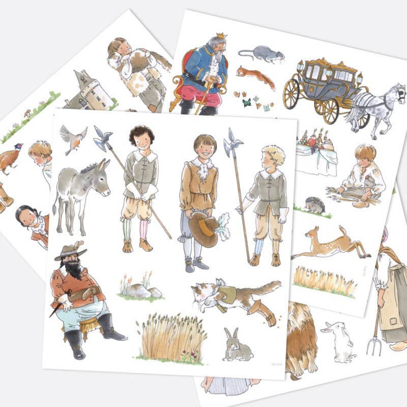 Planșe cu personaje și decoruri din jocul magnetic Motanul Încălțat