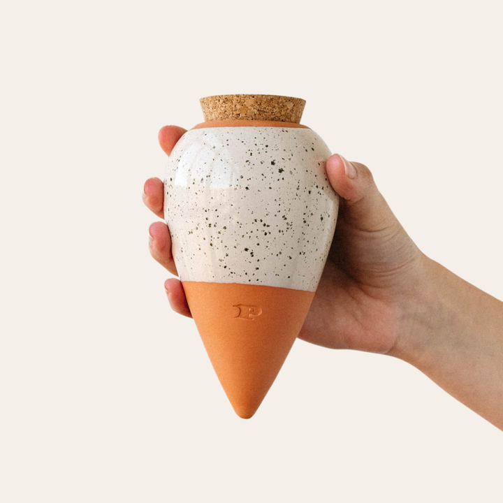 Vas de auto-udare plante Olla Alb pătat, Pepin, decorativ, ceramică, lut, 250 ml