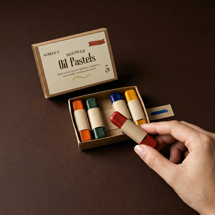 Set 5 creioane cerate naturale Beeswax,Smilogy Kids, pământ, ceară albine