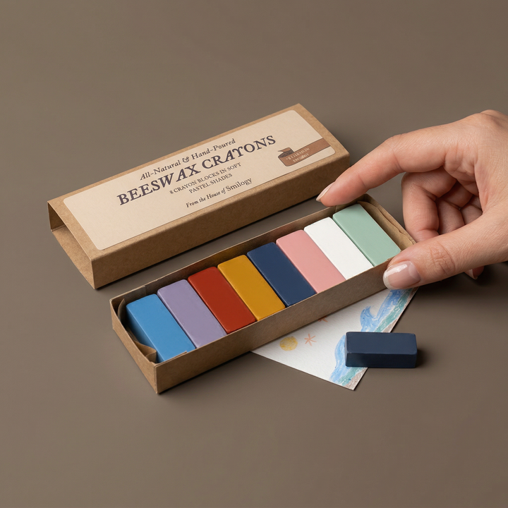 Set 8 creioane cerate naturale Beeswax, Smilogy Kids, pastel, ceară albine