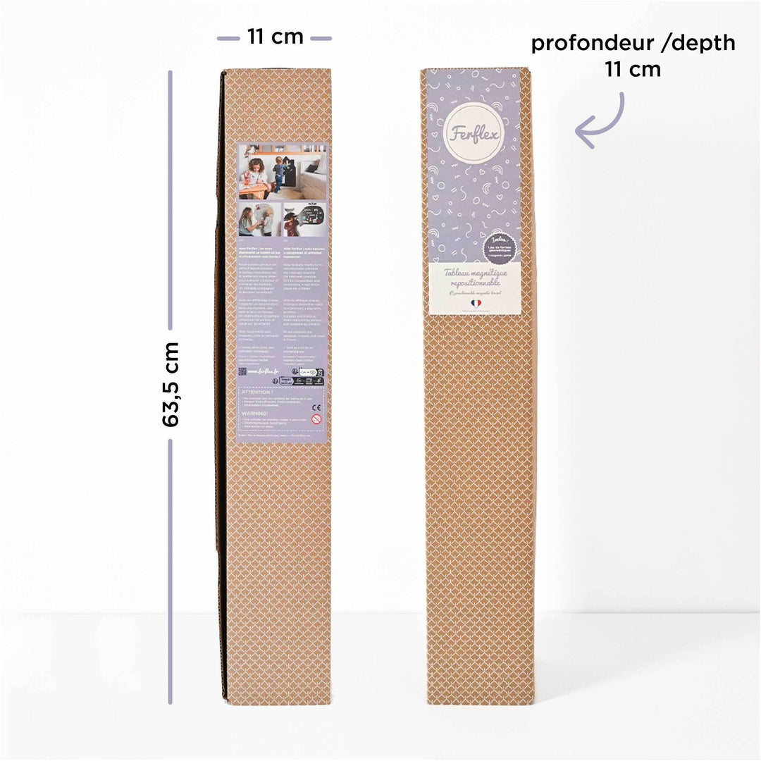 Detaliu ambalaj tablă magnetică pentru copii Castle, cu informații despre produs.