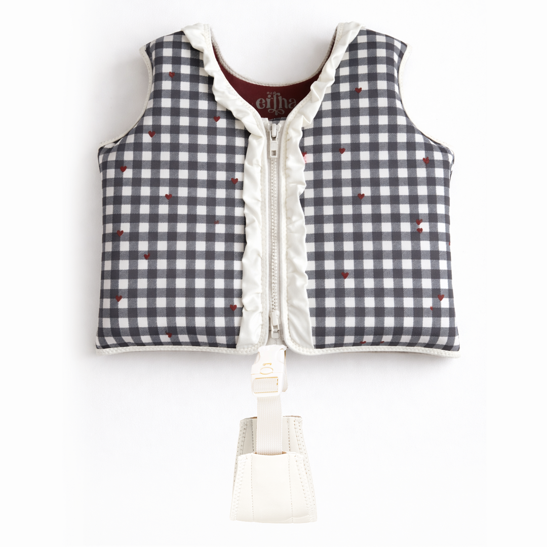 Vestă de înot copii New Puddlies Love Confetti, gingham bleumarin - vedere produs