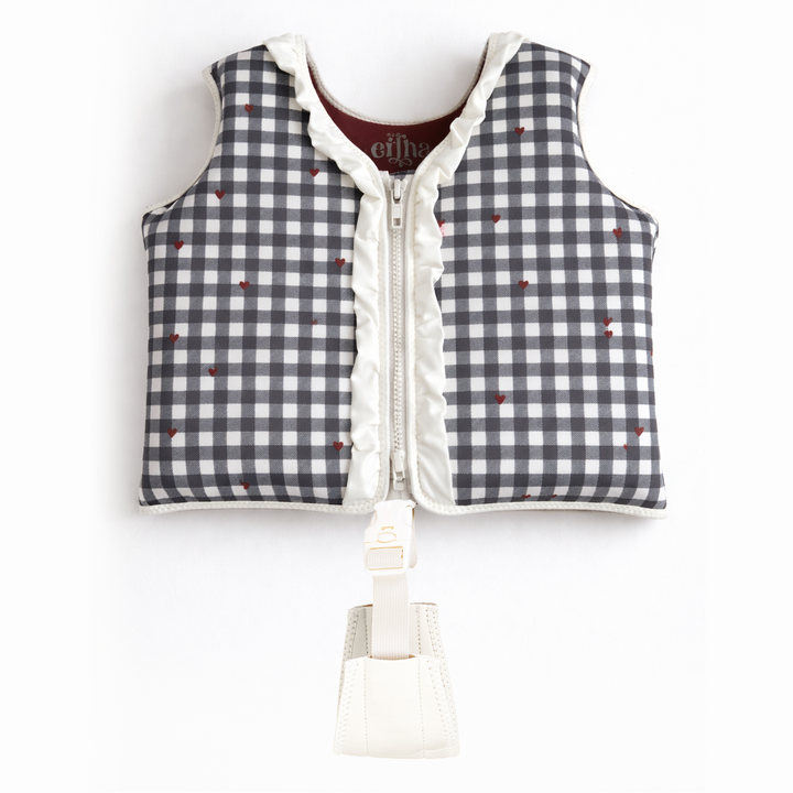 Vestă de înot copii New Puddlies Love Confetti, gingham bleumarin - vedere produs